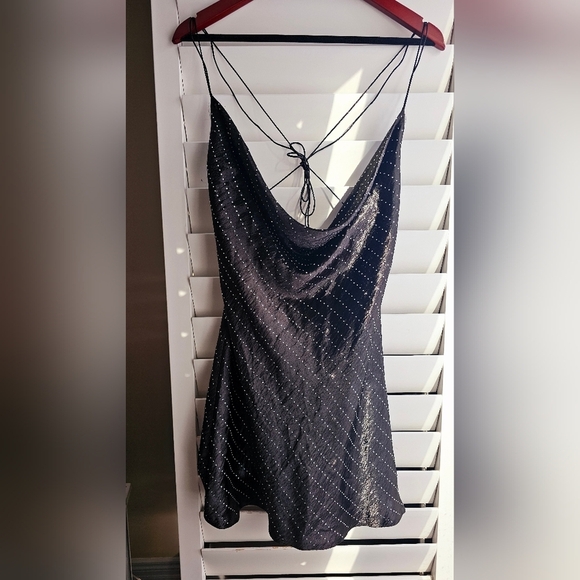 Zara Mini Waterfall Open Back Cocktail Party Dress Black Crystal size M - Picture 9 of 16